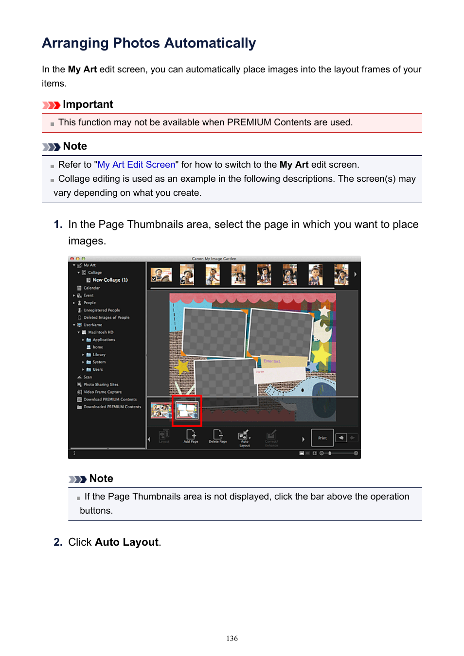 Arranging photos automatically | Canon PIXMA MG2440 User Manual | Page 136 / 335