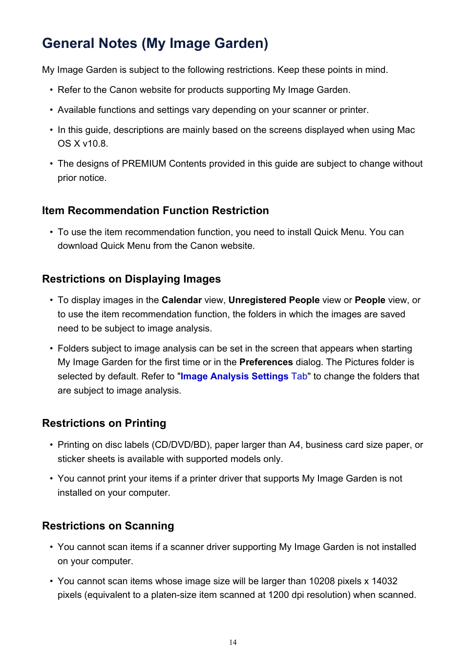 General notes (my image garden) | Canon PIXMA MG2440 User Manual | Page 14 / 335