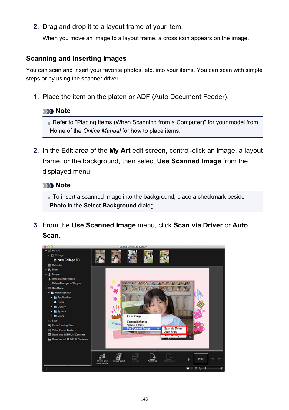 Scanning and inserting images | Canon PIXMA MG2440 User Manual | Page 143 / 335