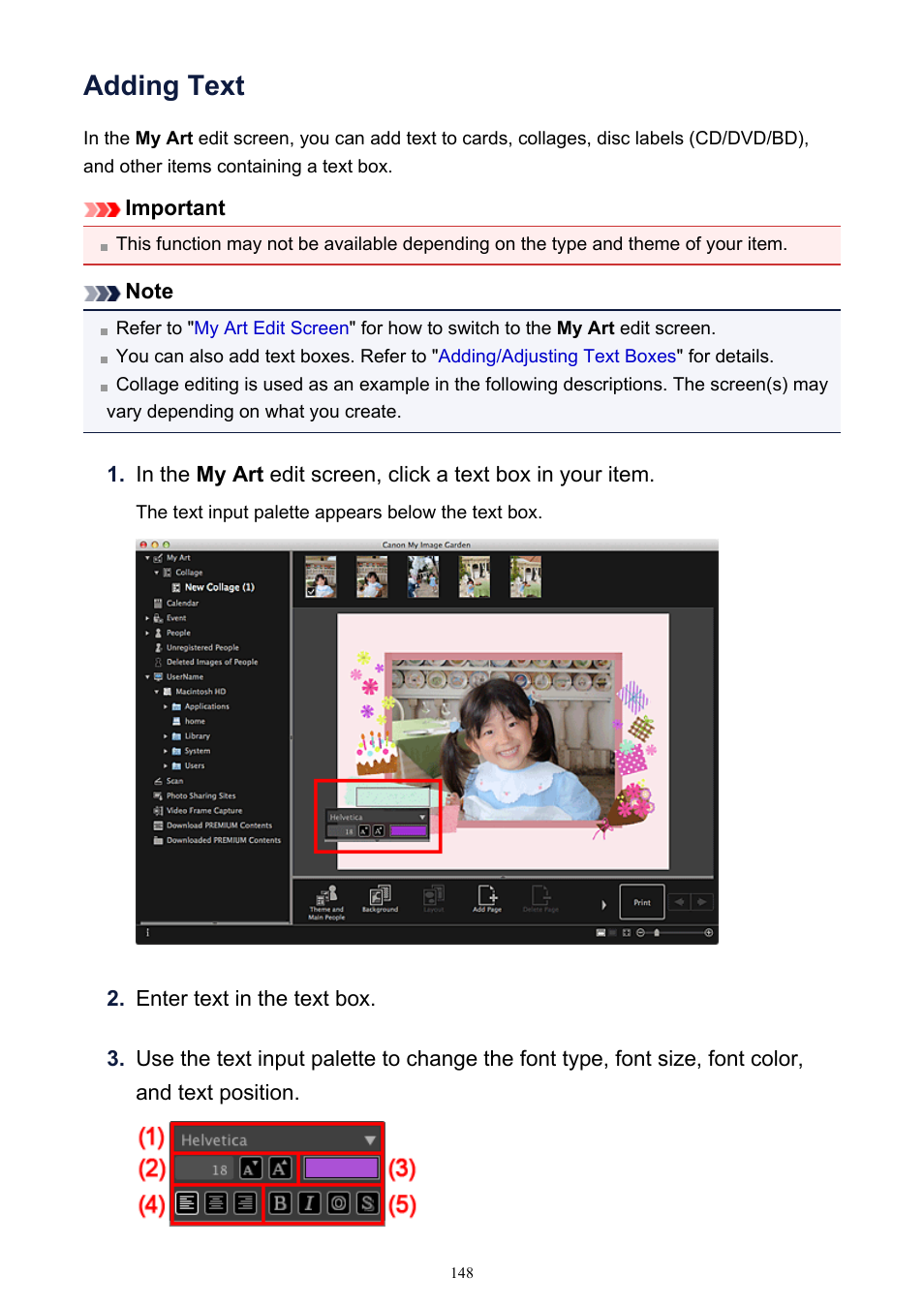 Adding text | Canon PIXMA MG2440 User Manual | Page 148 / 335