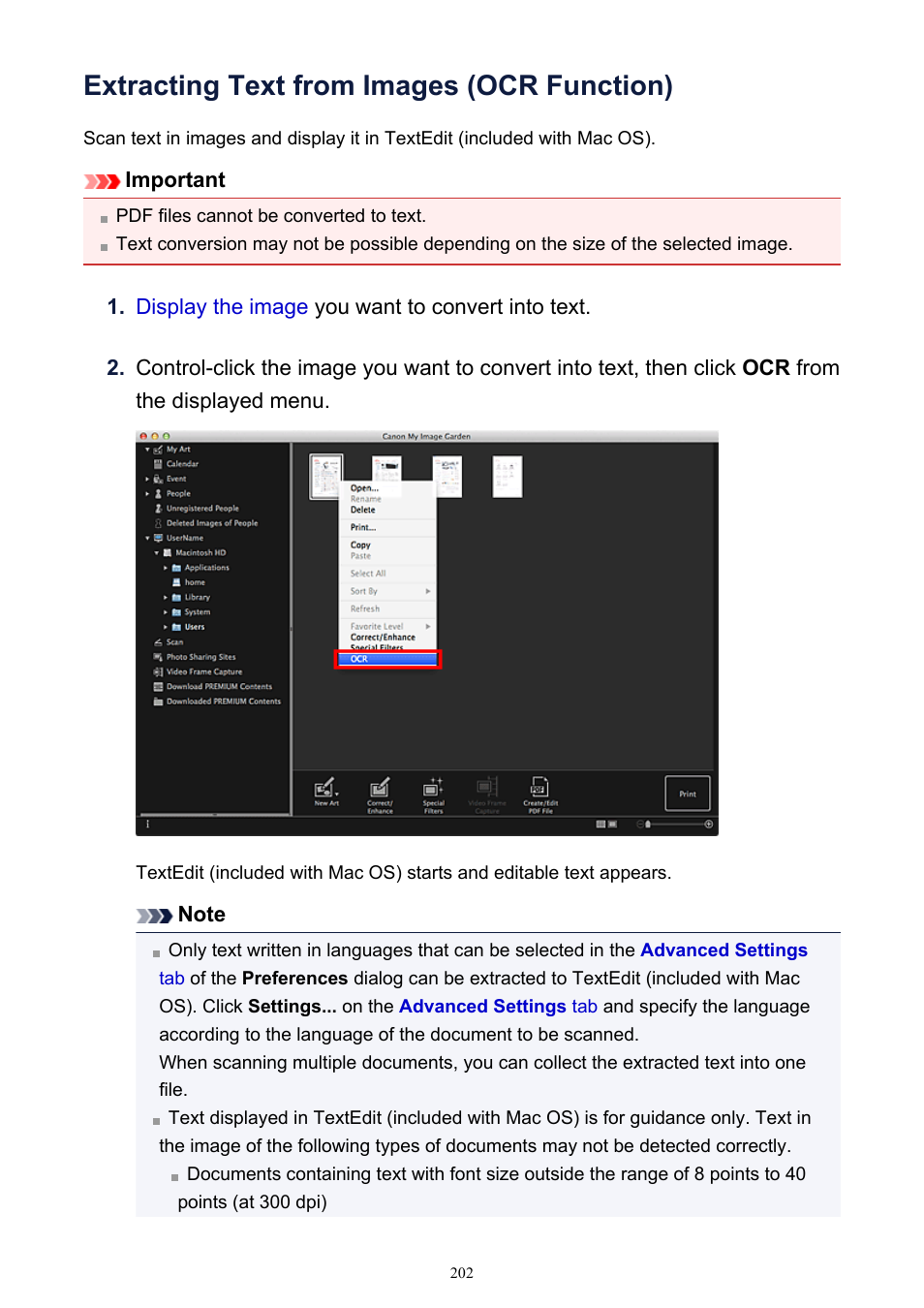 Extracting text from images (ocr function) | Canon PIXMA MG2440 User Manual | Page 202 / 335