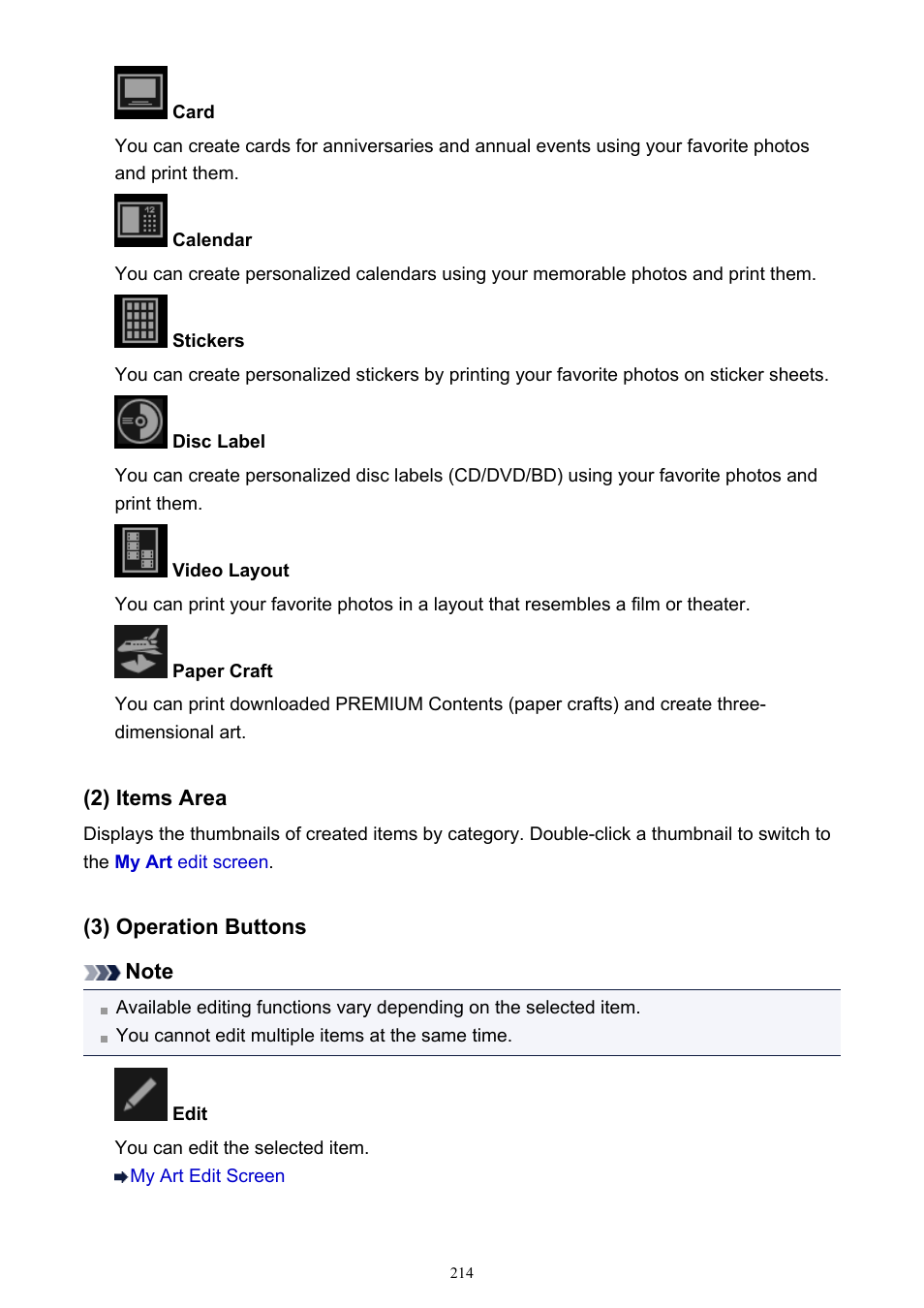 2) items area (3) operation buttons | Canon PIXMA MG2440 User Manual | Page 214 / 335