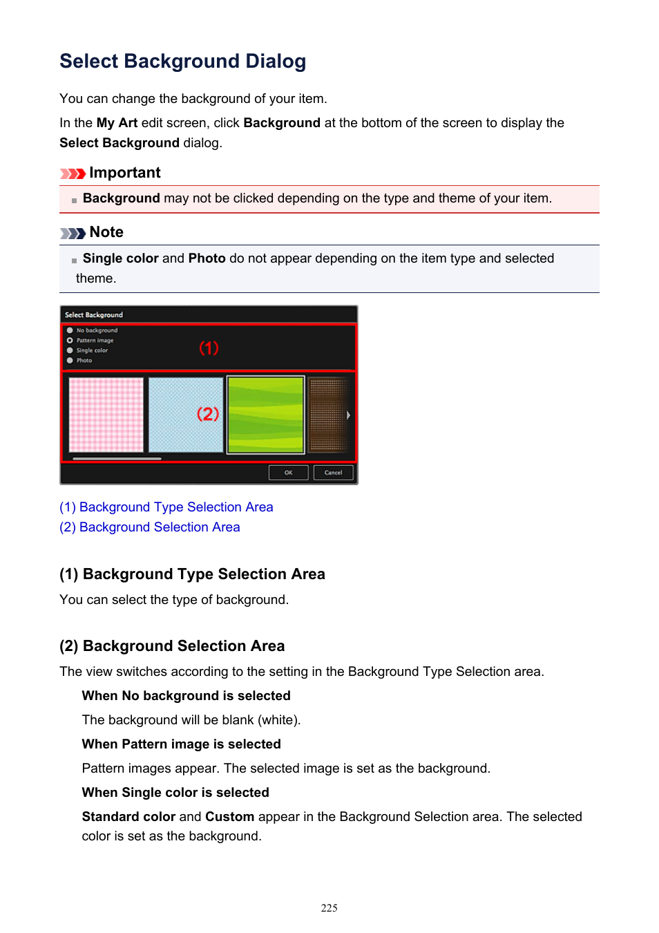 Select background dialog, In which you can change the background of the | Canon PIXMA MG2440 User Manual | Page 225 / 335