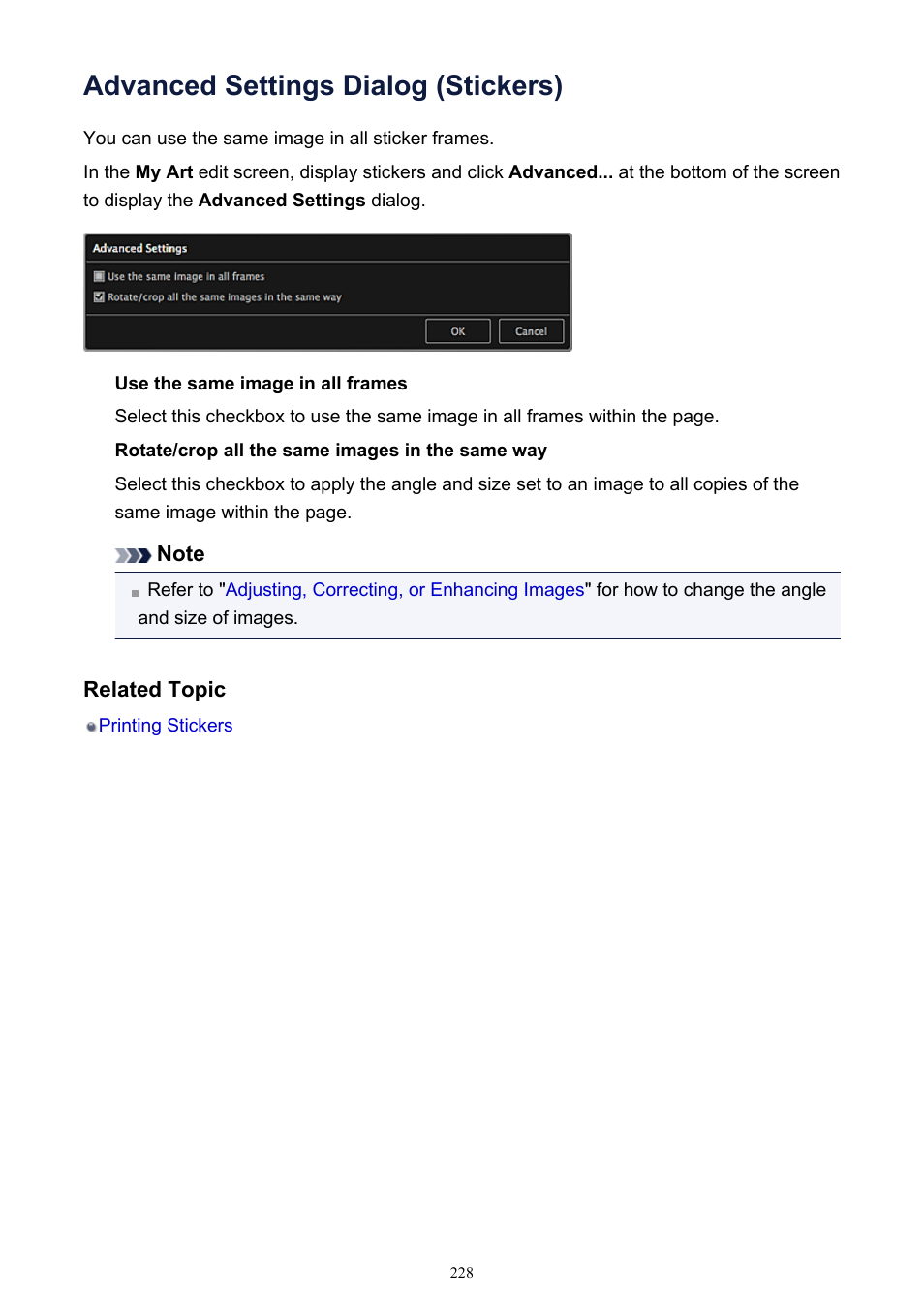 Advanced settings dialog (stickers) | Canon PIXMA MG2440 User Manual | Page 228 / 335