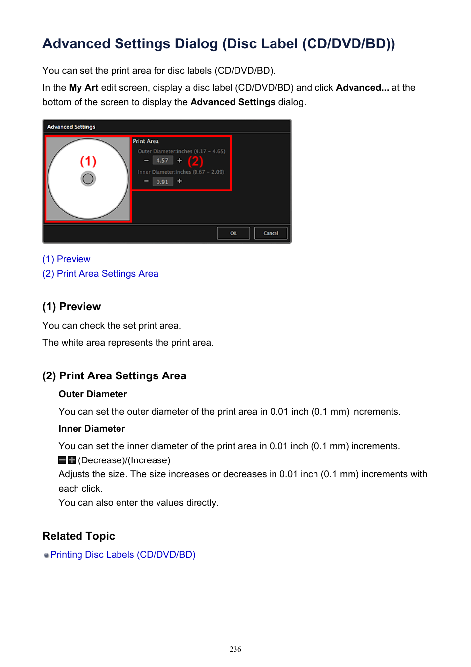 Advanced settings dialog (disc label (cd/dvd/bd)), In the, Advanced settings dialog | Canon PIXMA MG2440 User Manual | Page 236 / 335