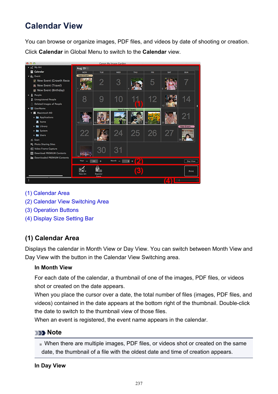 Calendar view, In which you can browse images, documents, videos | Canon PIXMA MG2440 User Manual | Page 237 / 335