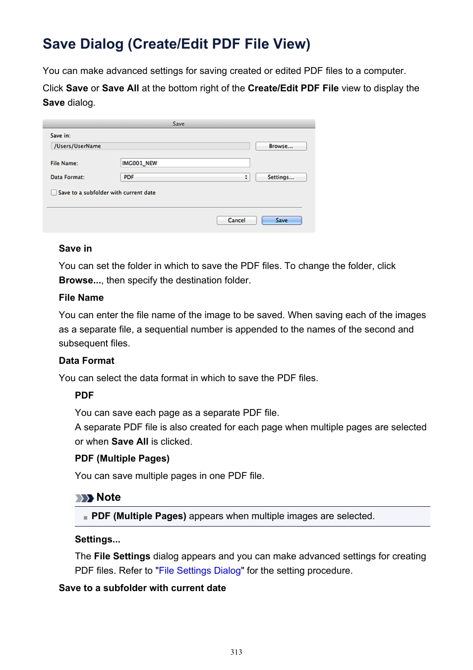Save dialog (create/edit pdf file view) | Canon PIXMA MG2440 User Manual | Page 313 / 335