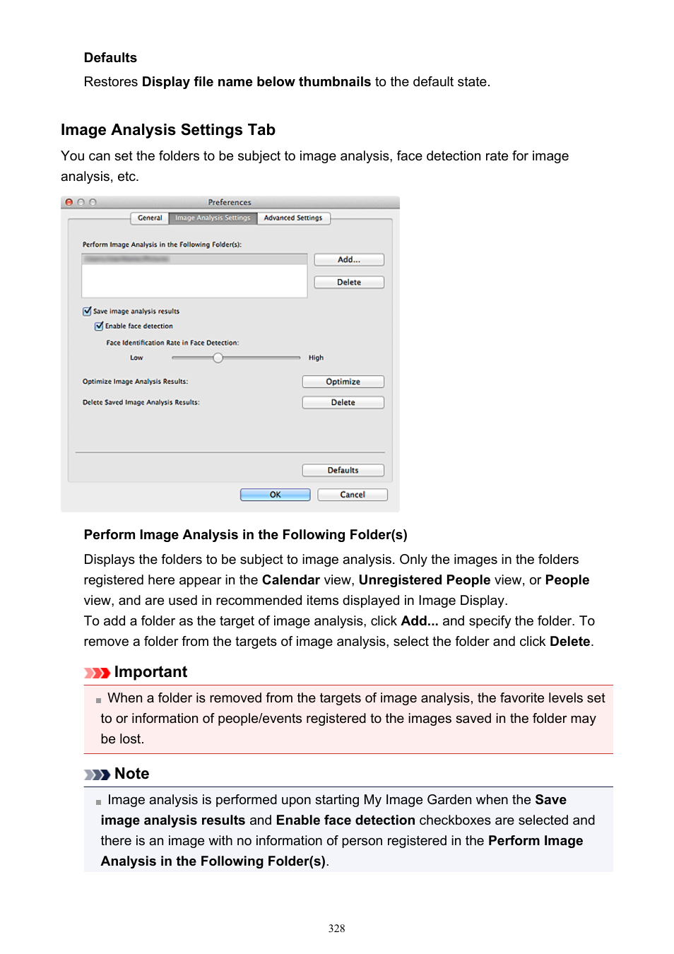 Image analysis settings tab, For how to set folders that are, Refer to | Image analysis, Settings tab | Canon PIXMA MG2440 User Manual | Page 328 / 335