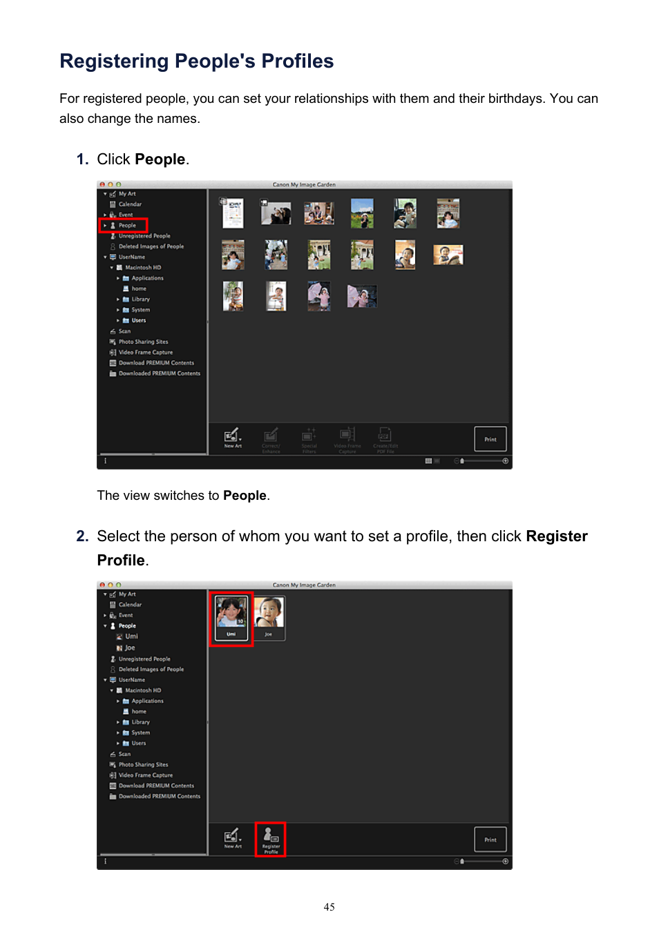 Registering people's profiles | Canon PIXMA MG2440 User Manual | Page 45 / 335