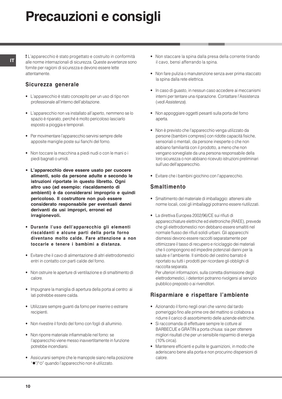 Precauzioni e consigli | Hotpoint Ariston Diamond FD 83.1 (MR)-HA User Manual | Page 10 / 68