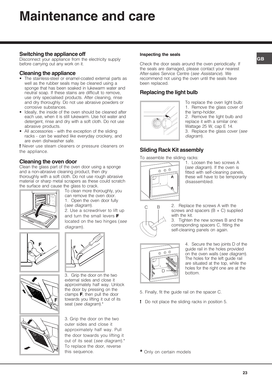 Maintenance and care | Hotpoint Ariston Diamond FD 83.1 (MR)-HA User Manual | Page 23 / 68