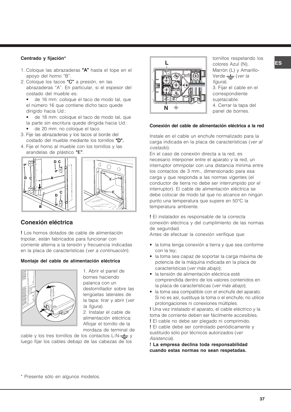 Conexión eléctrica | Hotpoint Ariston Diamond FD 83.1 (MR)-HA User Manual | Page 37 / 68