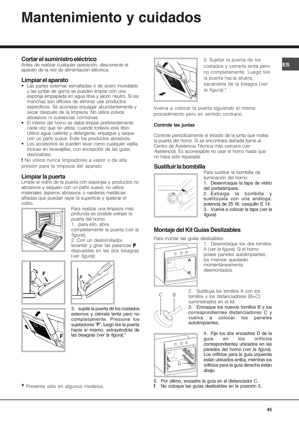 Mantenimiento y cuidados | Hotpoint Ariston Diamond FD 83.1 (MR)-HA User Manual | Page 45 / 68