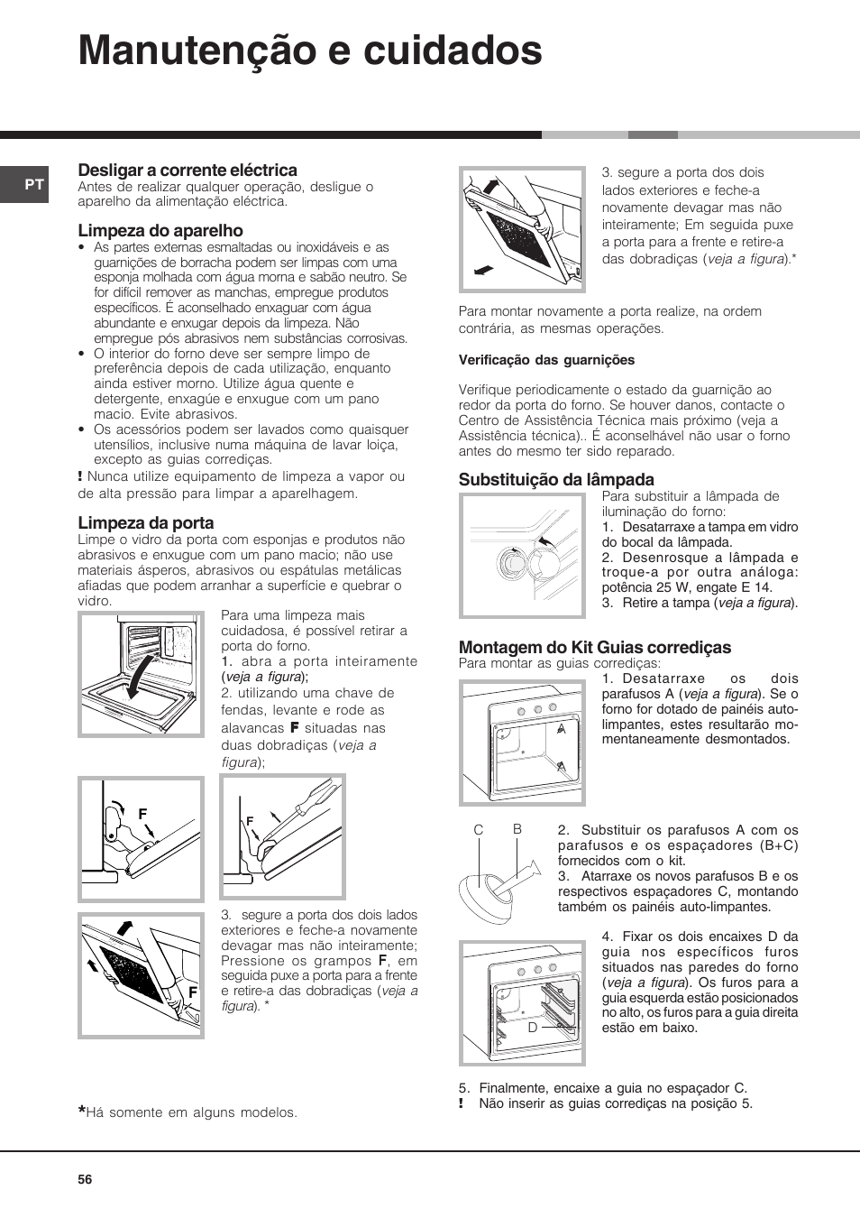 Manutenção e cuidados | Hotpoint Ariston Diamond FD 83.1 (MR)-HA User Manual | Page 56 / 68