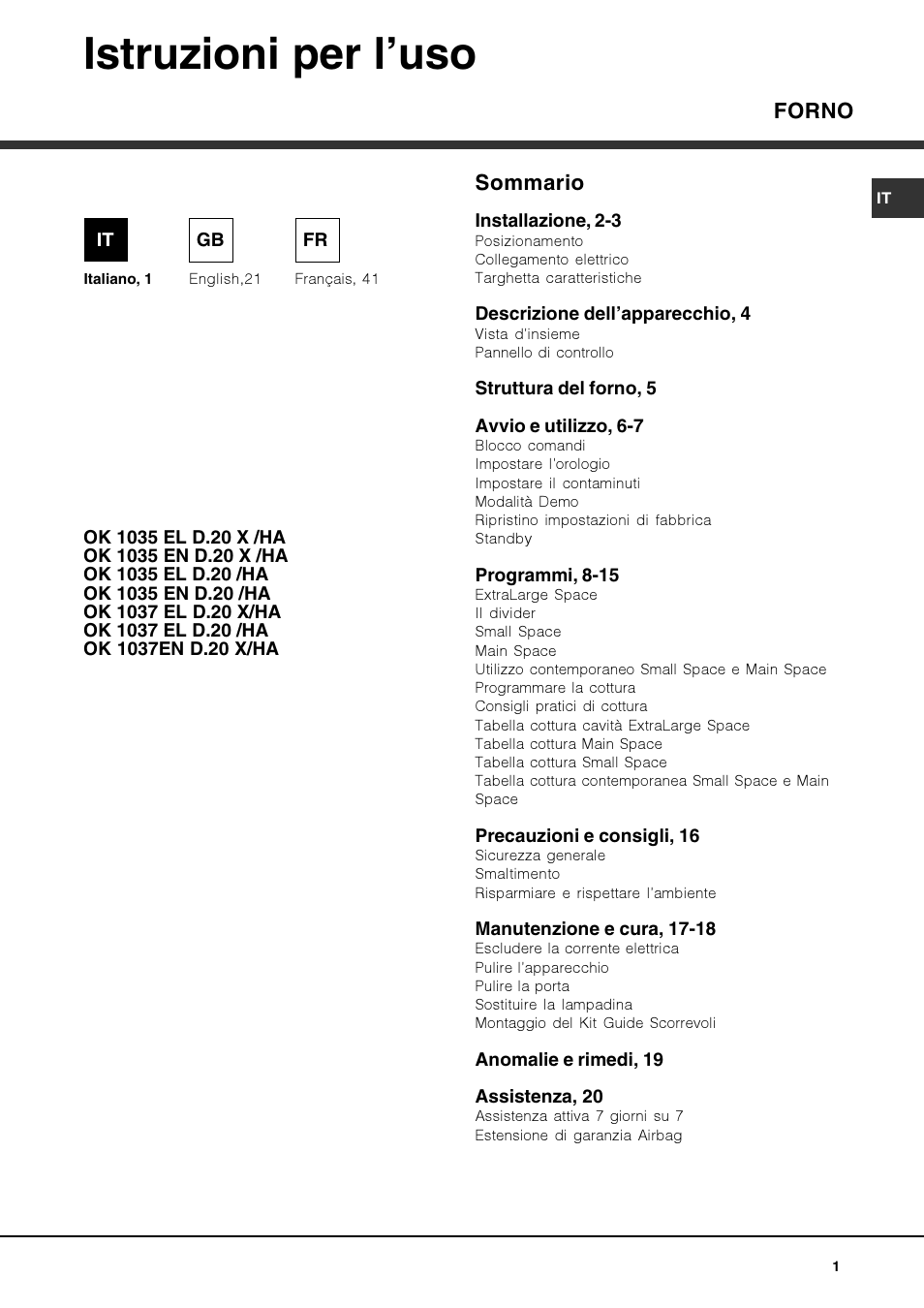 Hotpoint Ariston OK 1035 EL D.20 X /HA User Manual | 60 pages