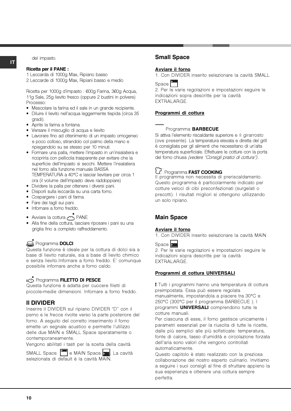 Il divider, Small space, Main space | Hotpoint Ariston OK 1035 EL D.20 X /HA User Manual | Page 10 / 60