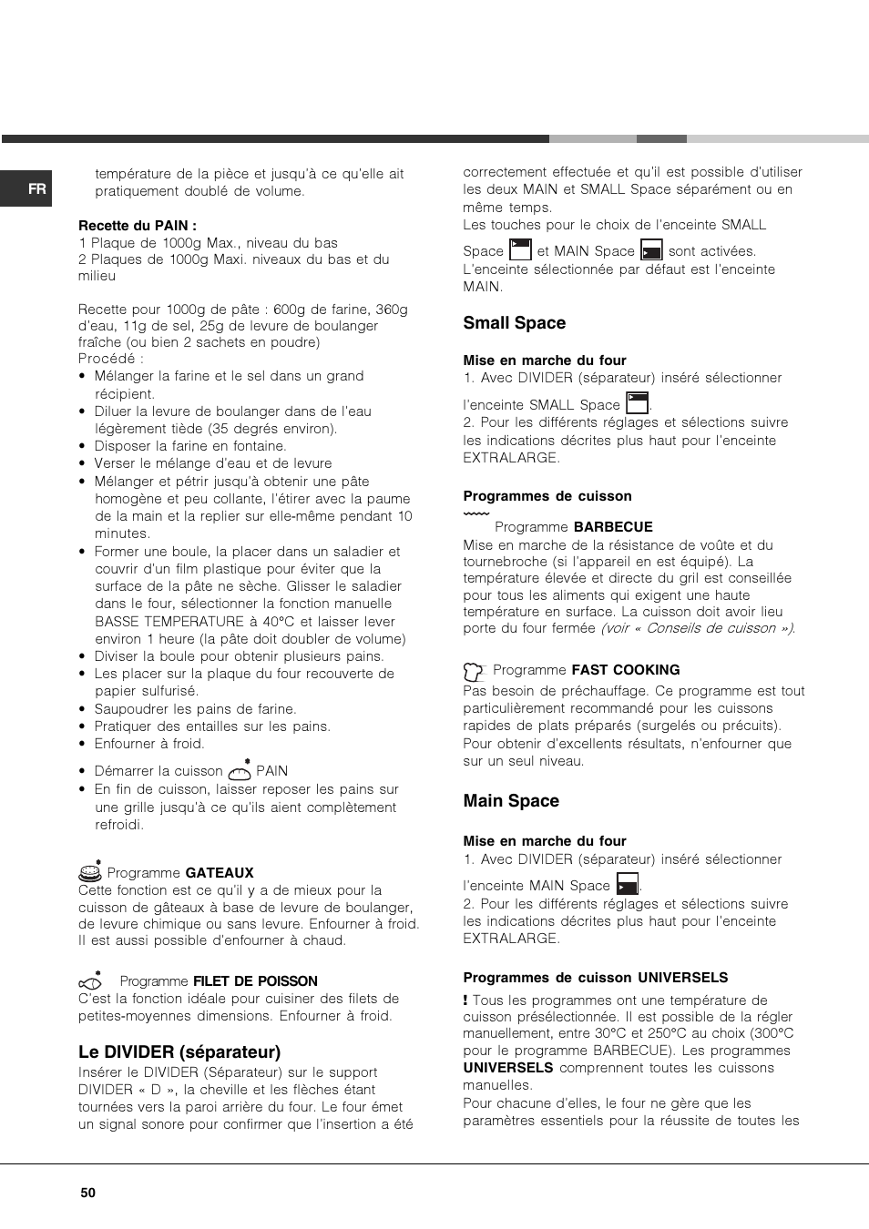 Le divider (séparateur), Small space, Main space | Hotpoint Ariston OK 1035 EL D.20 X /HA User Manual | Page 50 / 60