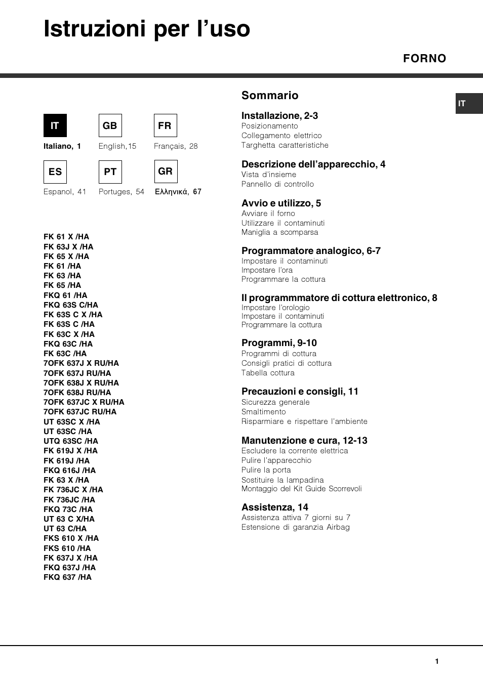 Hotpoint Ariston Luce FKS 610 X-HA User Manual | 80 pages