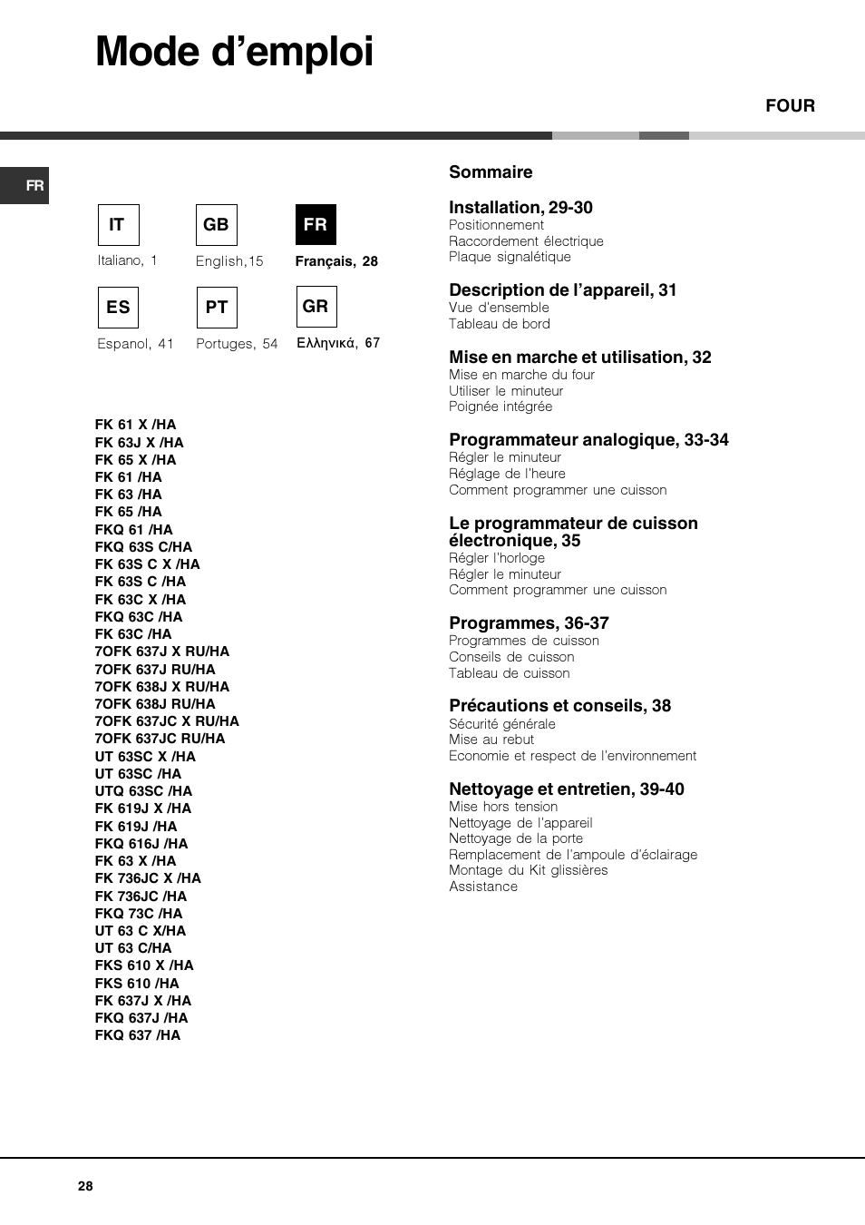 Mode d’emploi | Hotpoint Ariston Luce FKS 610 X-HA User Manual | Page 28 / 80