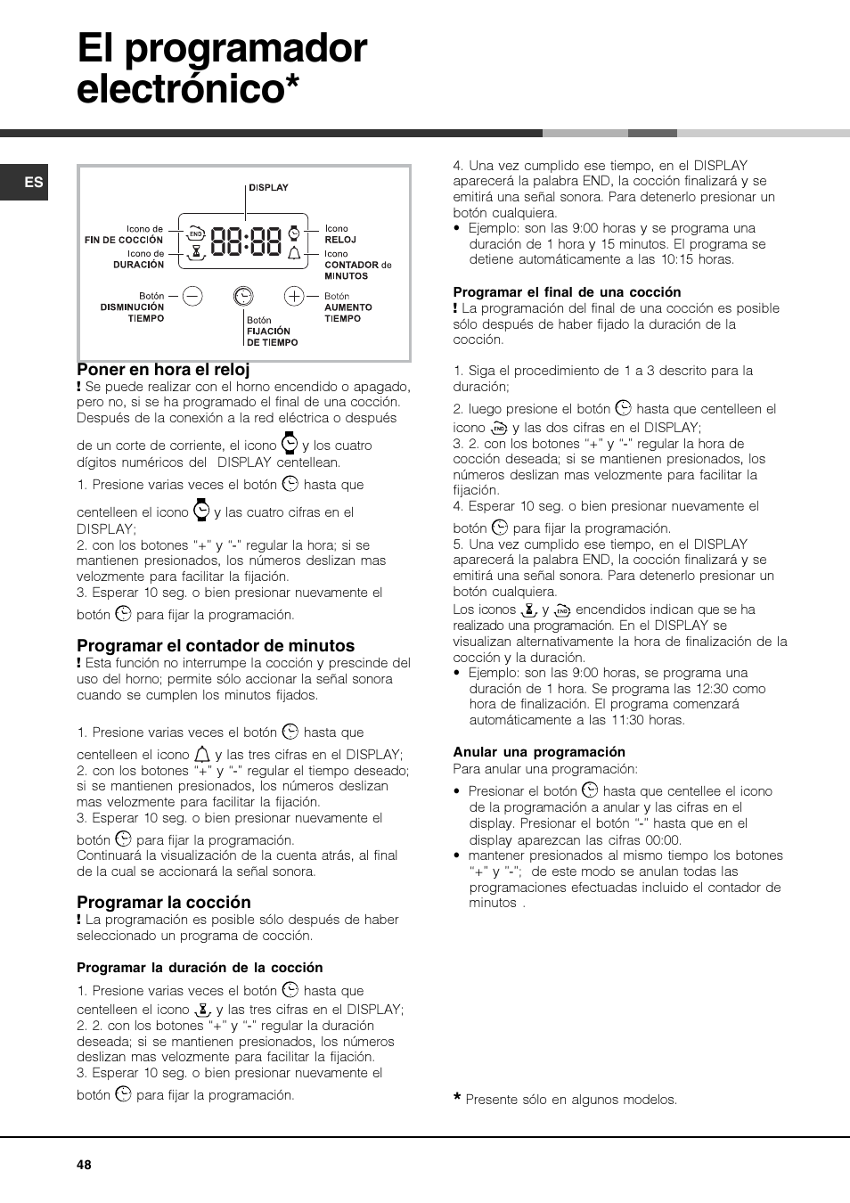 El programador electrónico | Hotpoint Ariston Luce FKS 610 X-HA User Manual | Page 48 / 80