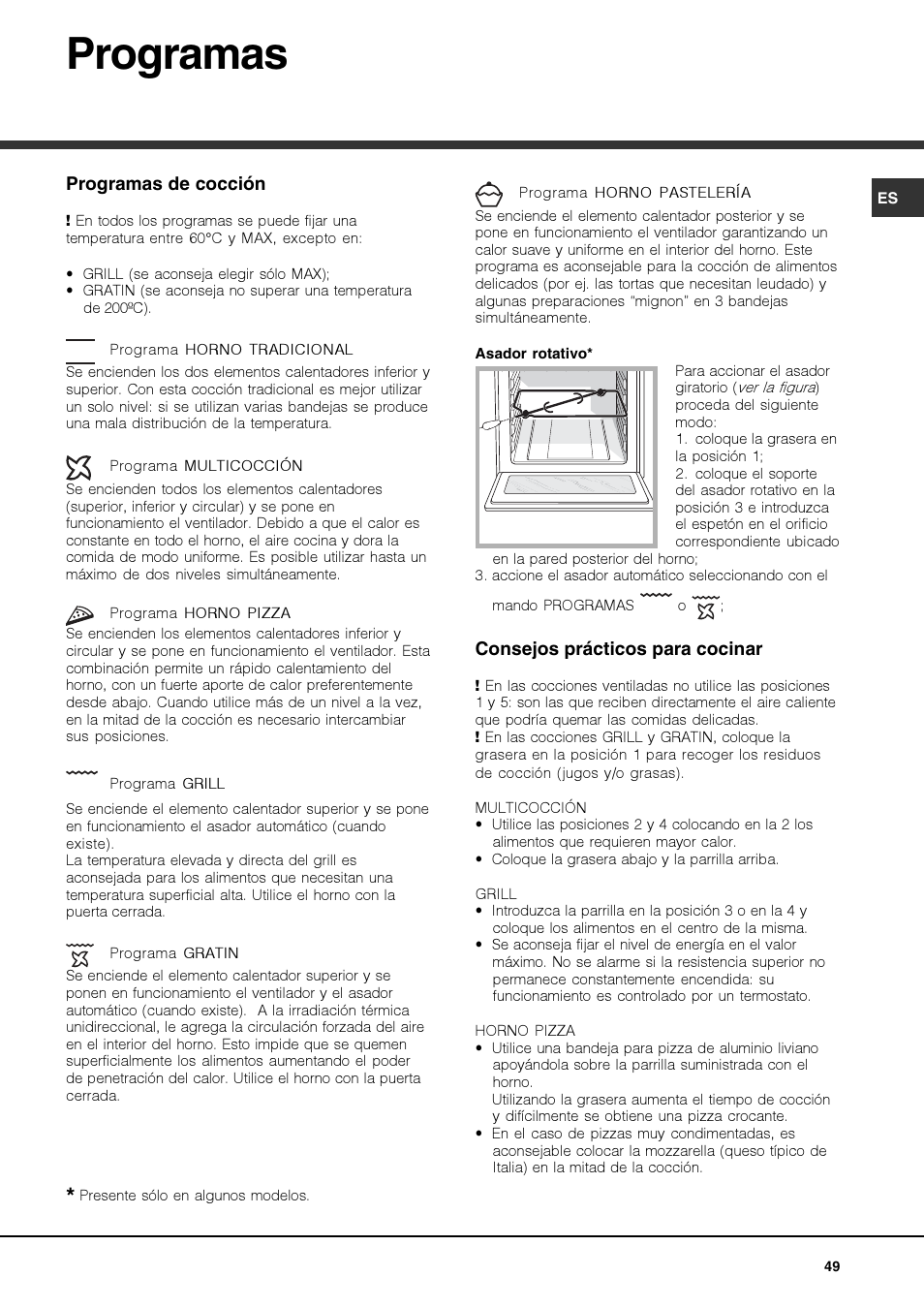 Programas | Hotpoint Ariston Luce FKS 610 X-HA User Manual | Page 49 / 80