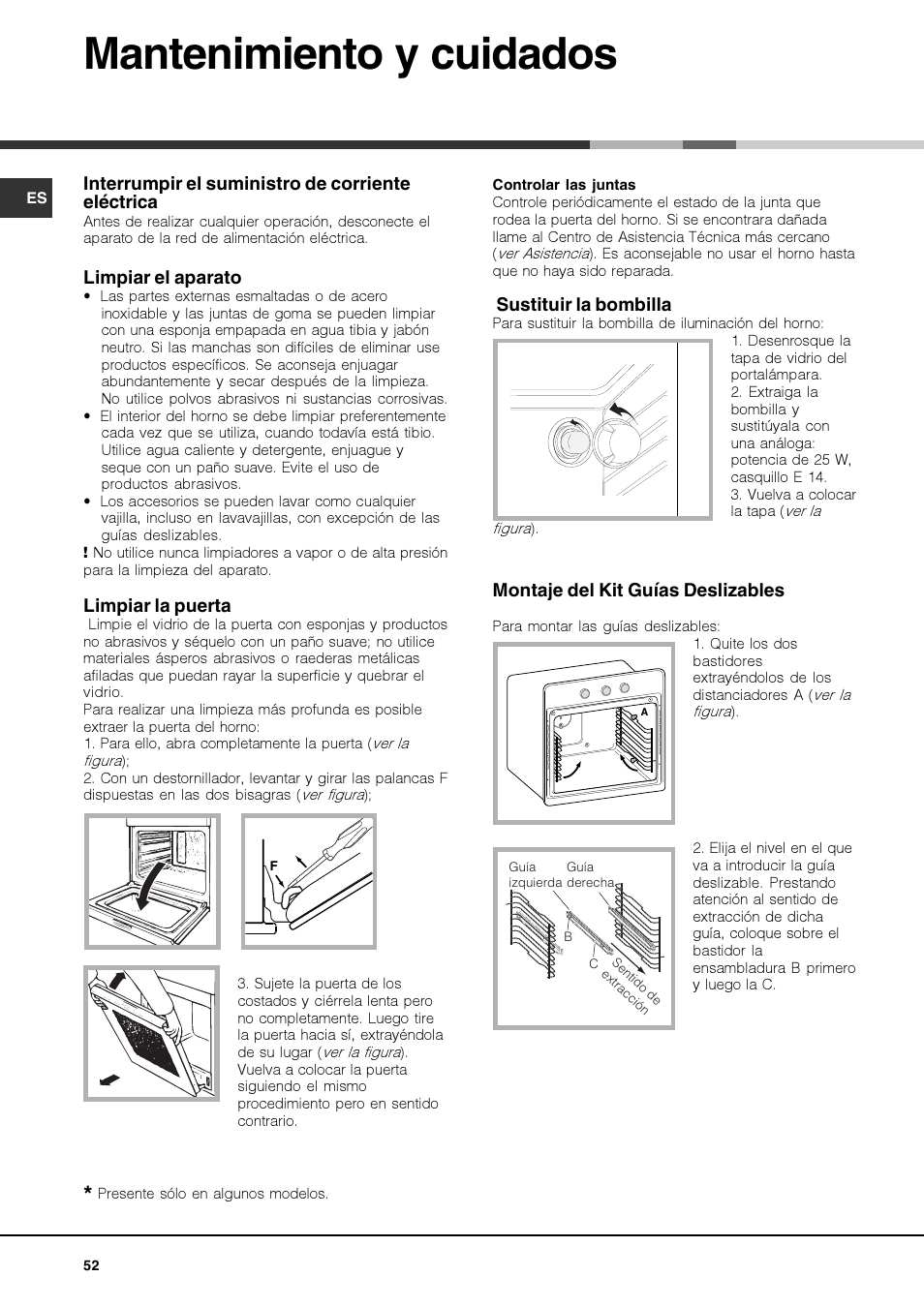 Mantenimiento y cuidados | Hotpoint Ariston Luce FKS 610 X-HA User Manual | Page 52 / 80