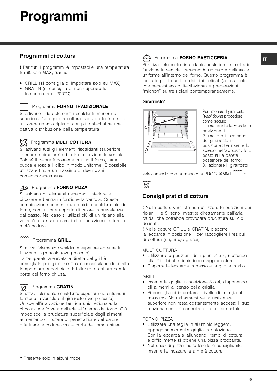 Programmi | Hotpoint Ariston Luce FKS 610 X-HA User Manual | Page 9 / 80