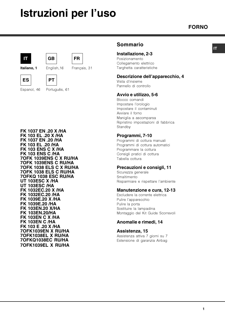 Hotpoint Ariston Luce FK 103E.20 X-HA User Manual | 76 pages