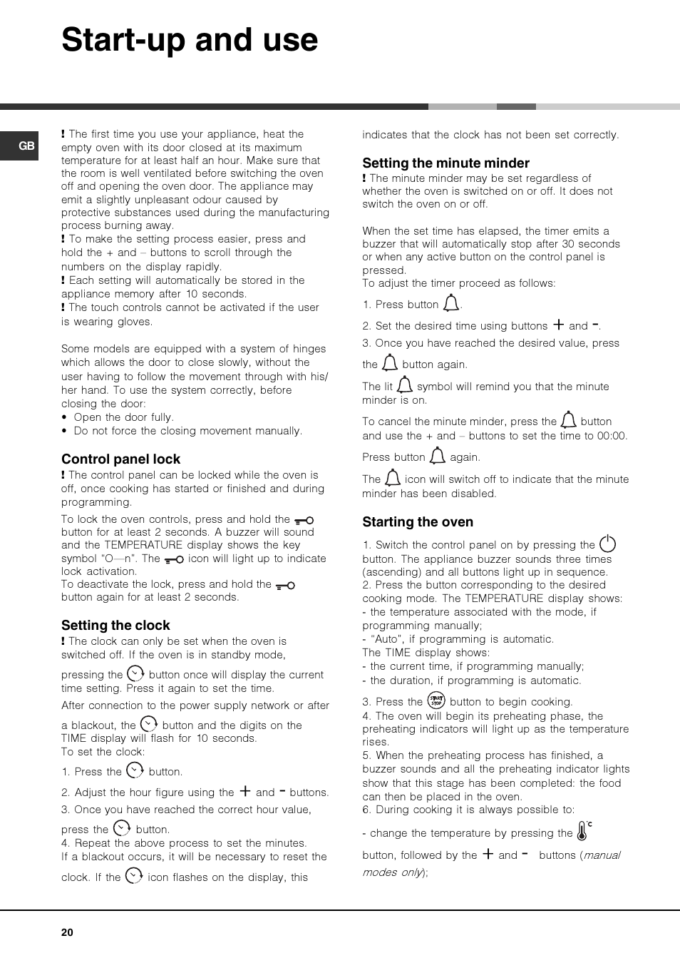 Start-up and use | Hotpoint Ariston Luce FK 103E.20 X-HA User Manual | Page 20 / 76