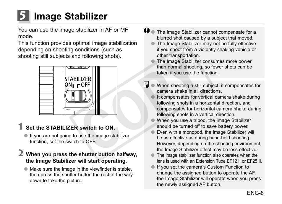 Cop y, Image stabilizer | Canon EF-S 18-55mm f3.5-5.6 IS STM User Manual | Page 9 / 14