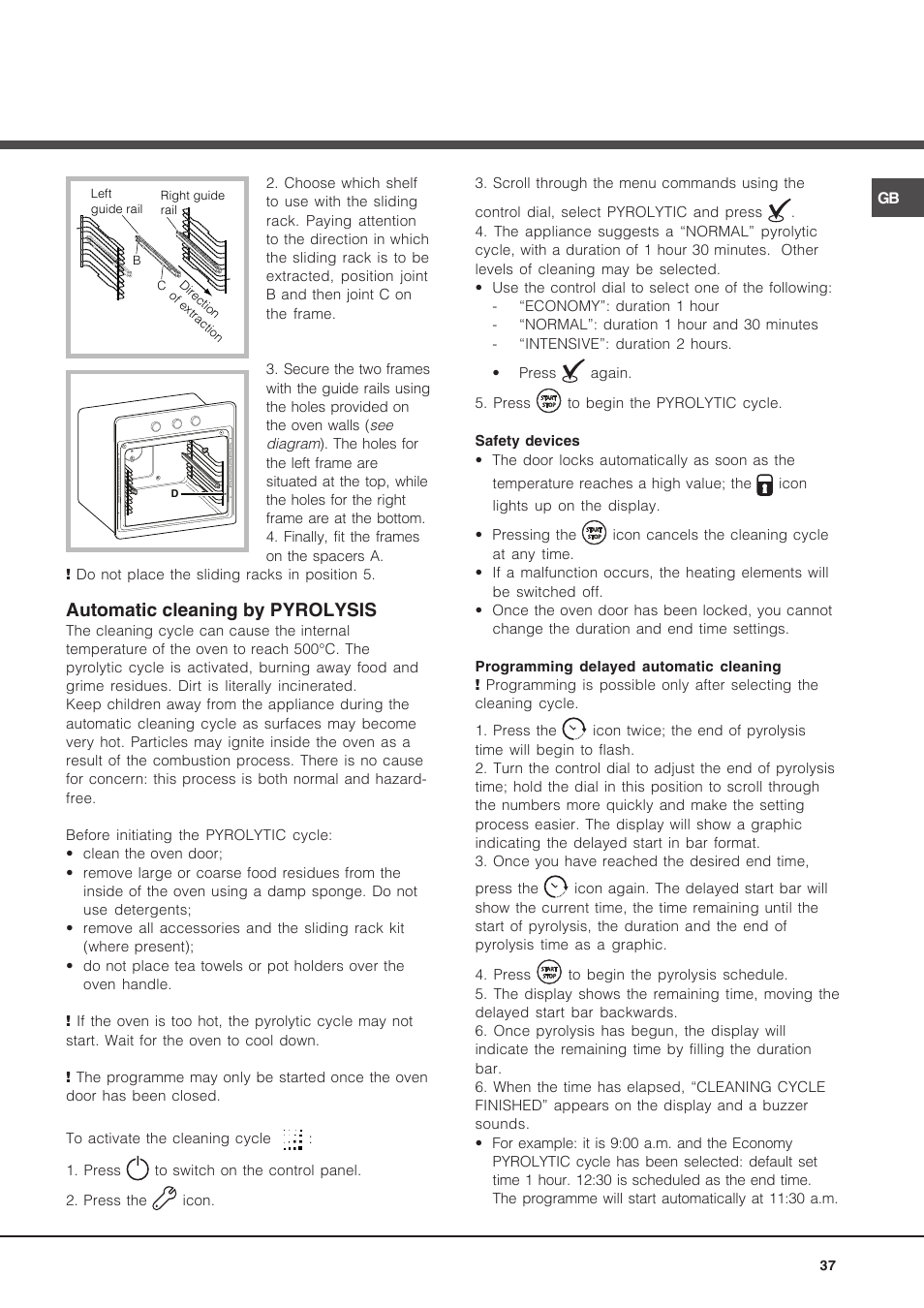 Automatic cleaning by pyrolysis | Hotpoint Ariston Luce FK 1041L P.20 X-HA User Manual | Page 37 / 80