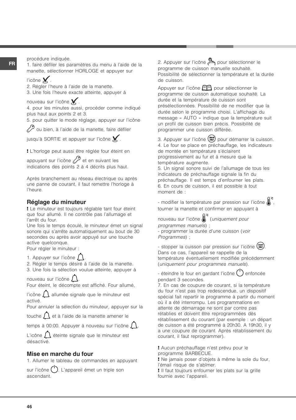 Réglage du minuteur, Mise en marche du four | Hotpoint Ariston Luce FK 1041L P.20 X-HA User Manual | Page 46 / 80