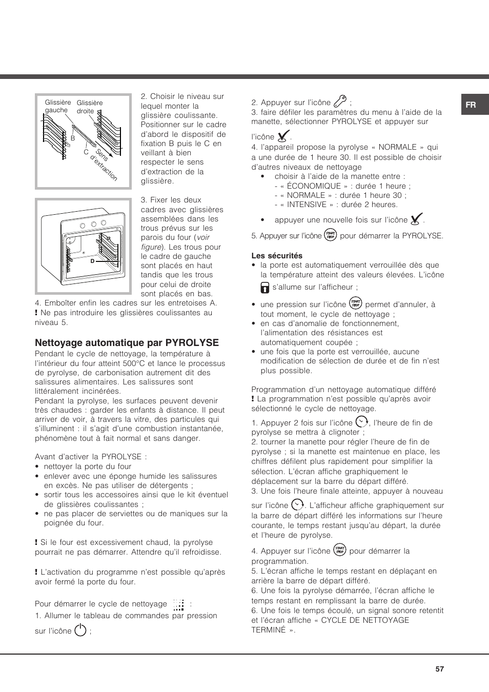 Nettoyage automatique par pyrolyse | Hotpoint Ariston Luce FK 1041L P.20 X-HA User Manual | Page 57 / 80