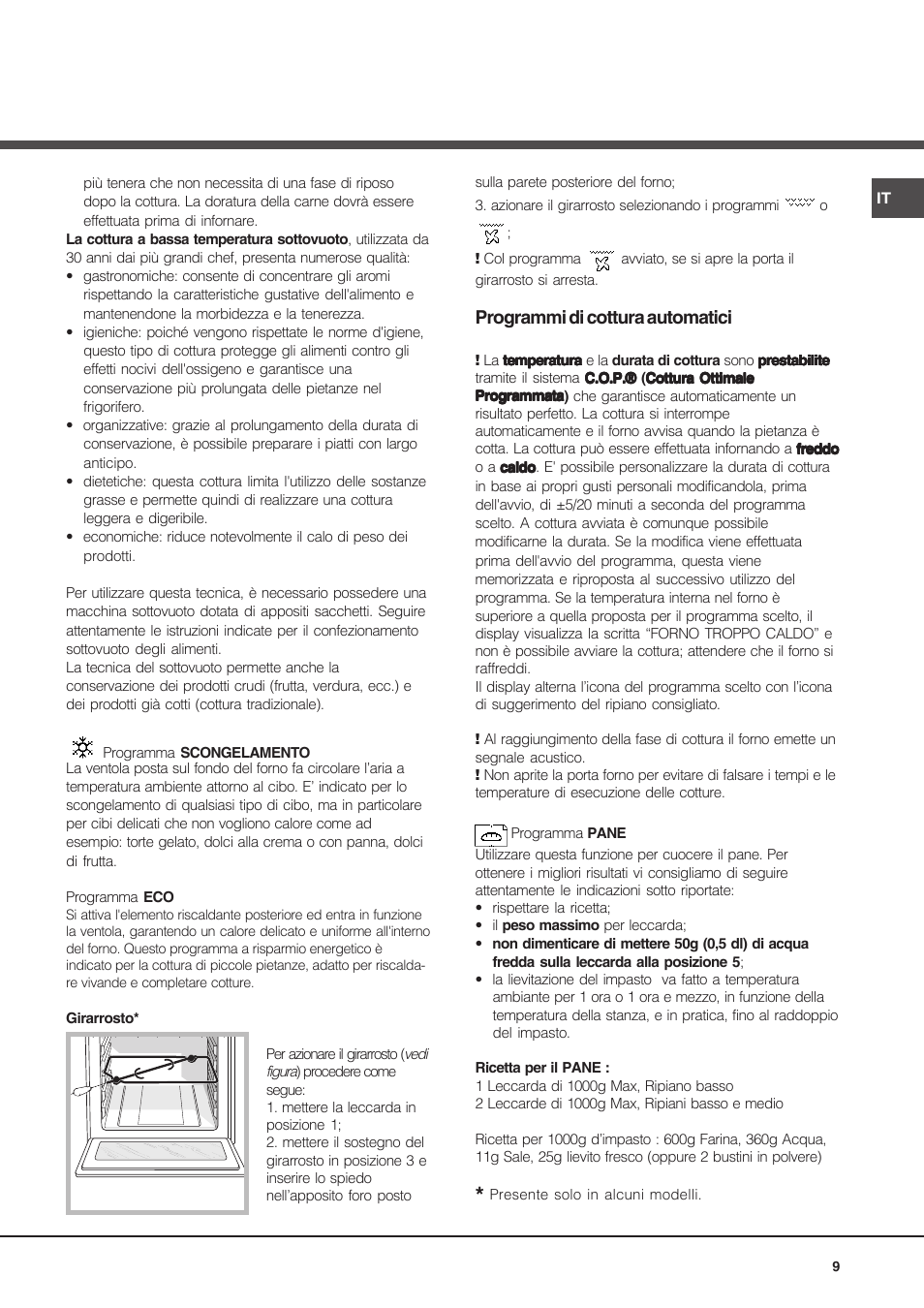 Programmi di cottura automatici | Hotpoint Ariston Luce FK 1041L P.20 X-HA User Manual | Page 9 / 80