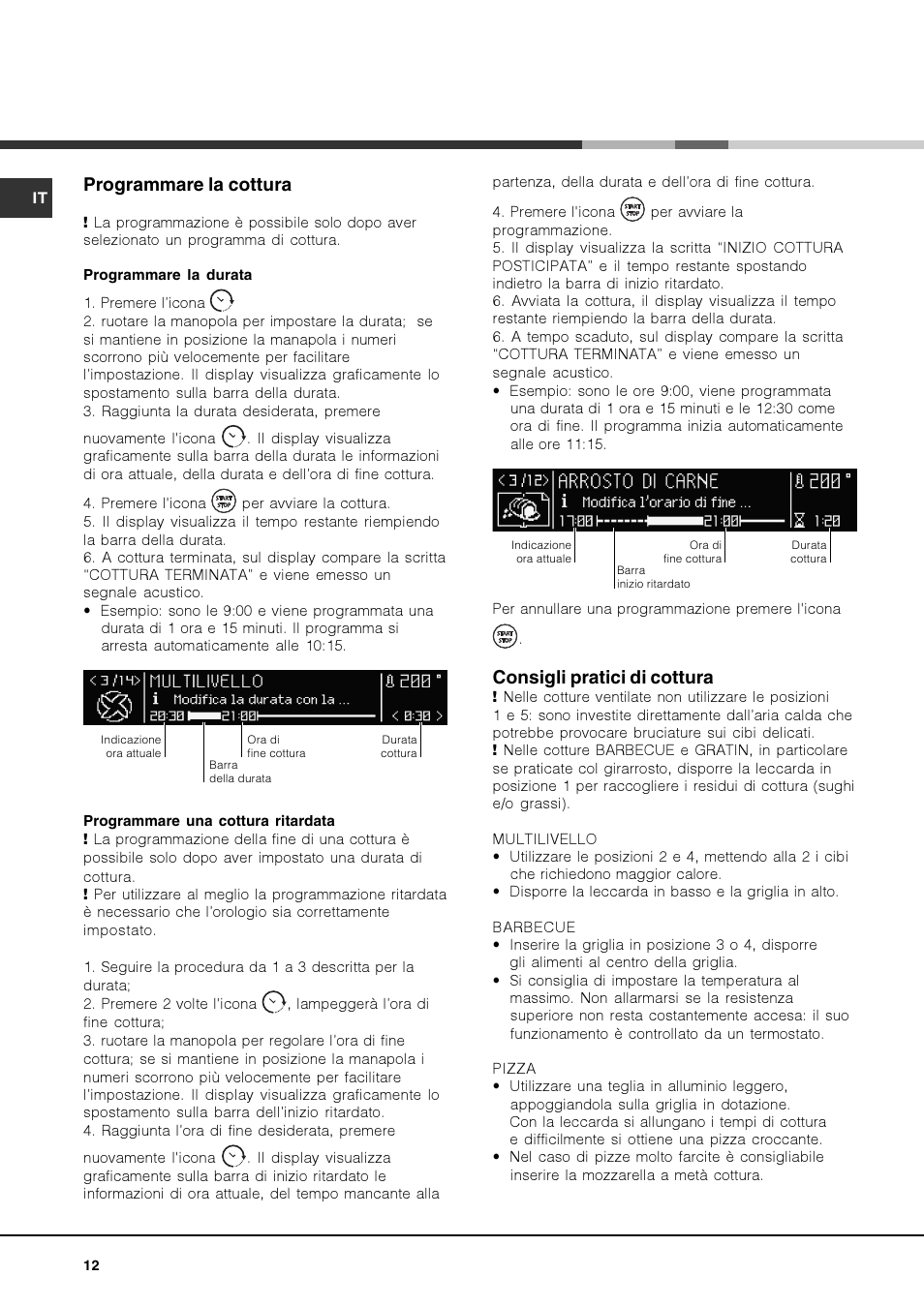 Programmare la cottura, Consigli pratici di cottura | Hotpoint Ariston Luce FK 1041.20 X-HA User Manual | Page 12 / 60