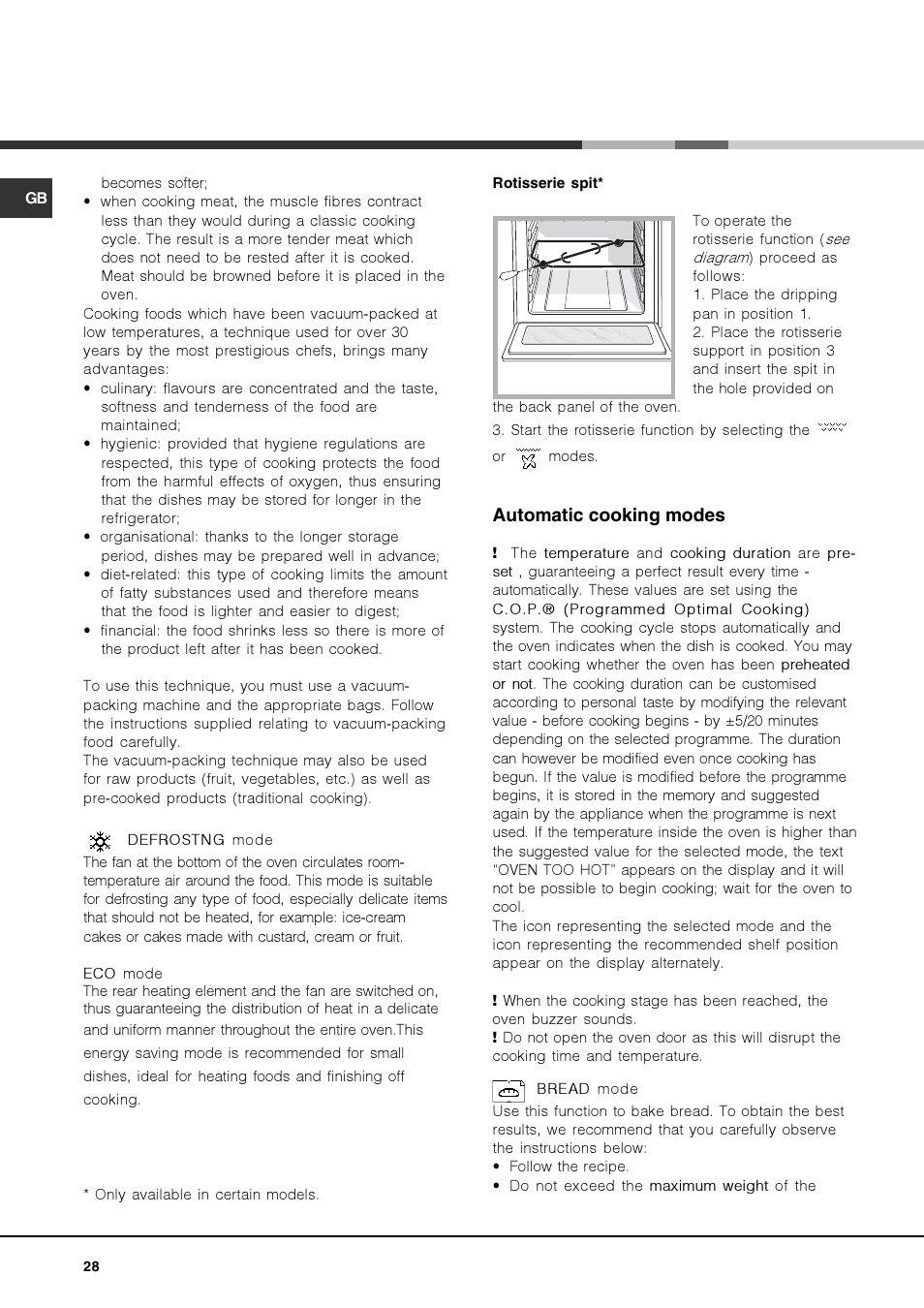 Automatic cooking modes | Hotpoint Ariston Luce FK 1041.20 X-HA User Manual | Page 28 / 60