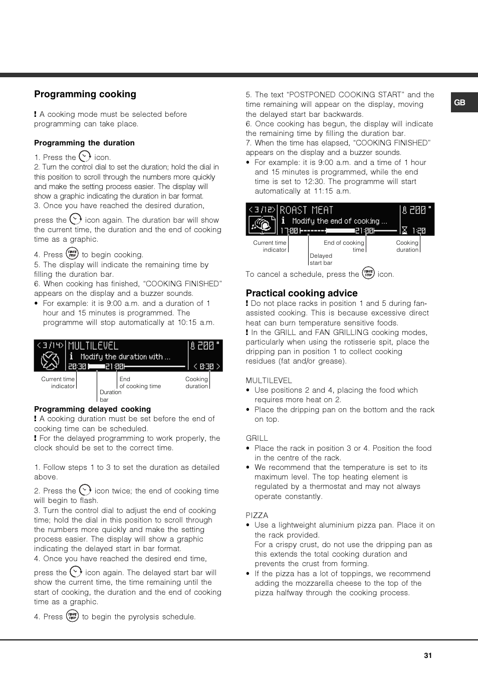 Programming cooking, Practical cooking advice | Hotpoint Ariston Luce FK 1041.20 X-HA User Manual | Page 31 / 60