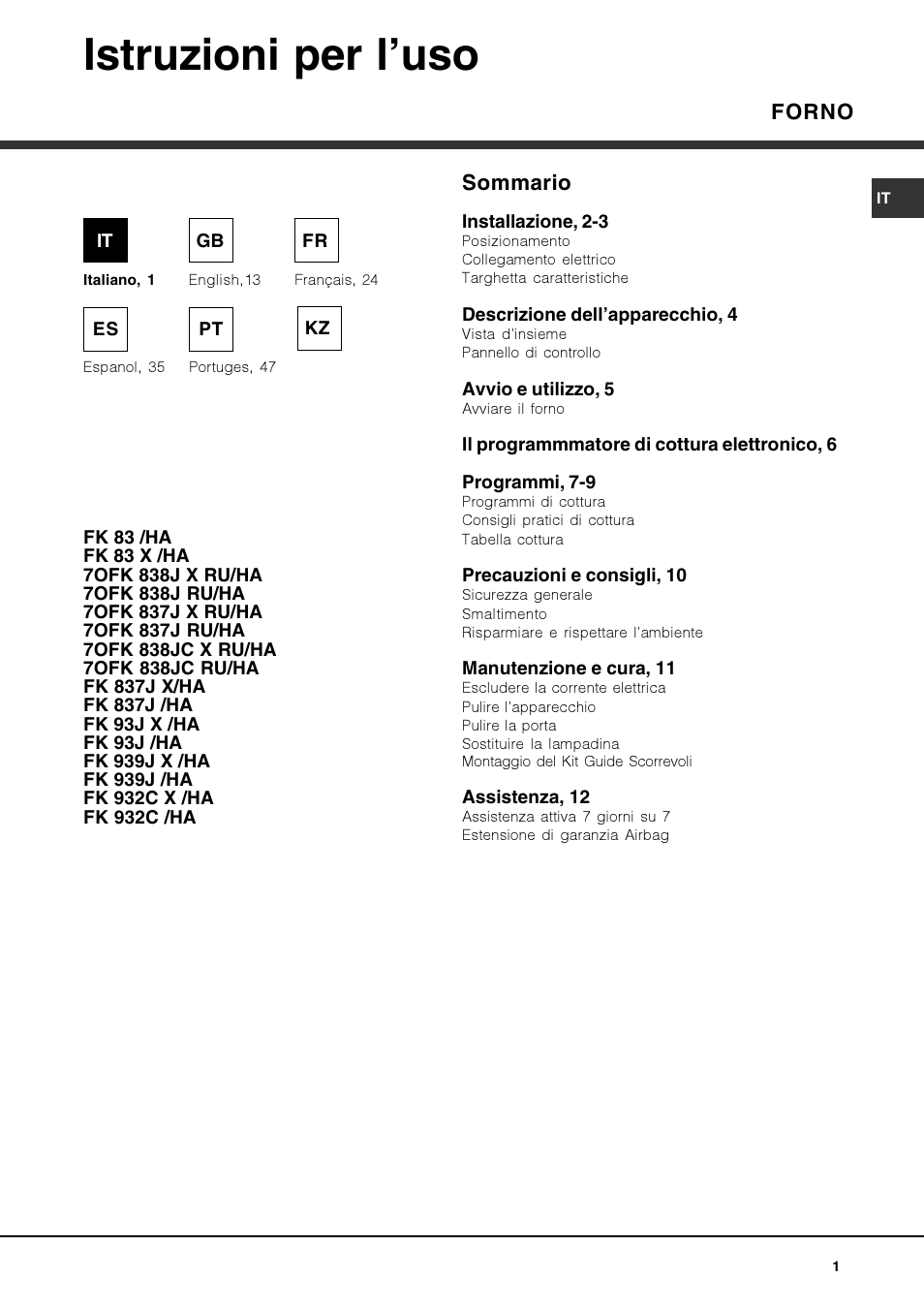 Hotpoint Ariston Luce FK 83 X-HA User Manual | 72 pages