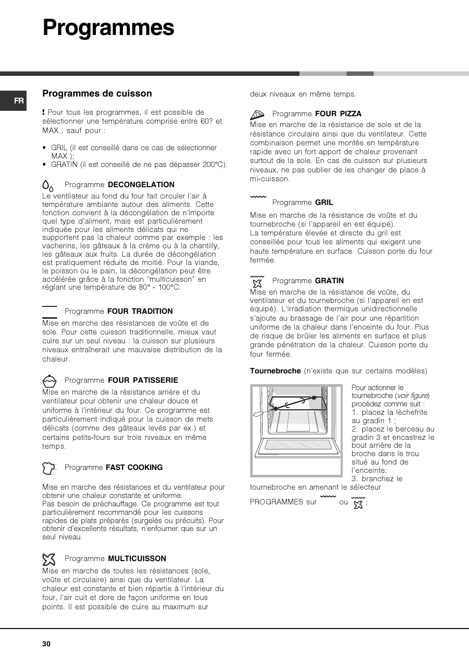 Programmes | Hotpoint Ariston Luce FK 83 X-HA User Manual | Page 30 / 72