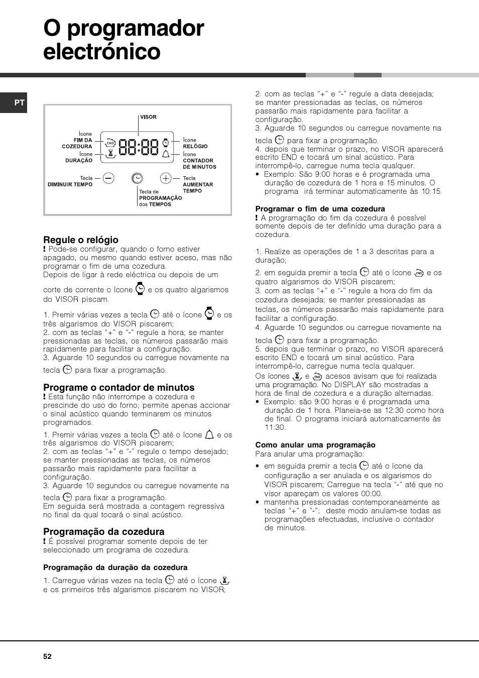 O programador electrónico | Hotpoint Ariston Luce FK 83 X-HA User Manual | Page 52 / 72