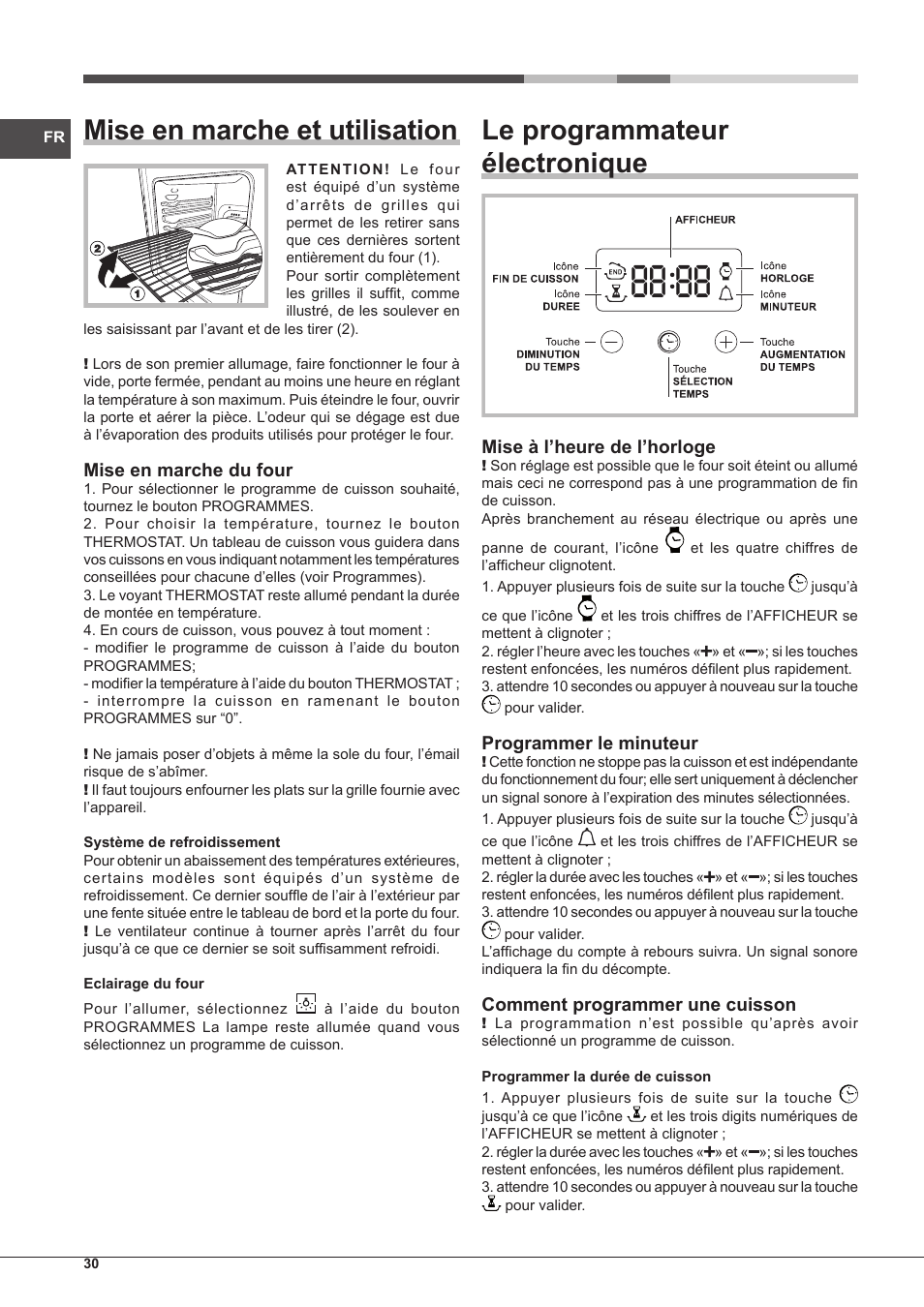 Mise en marche et utilisation, Le programmateur électronique | Hotpoint Ariston Style FHS 536 IX-HA User Manual | Page 30 / 84