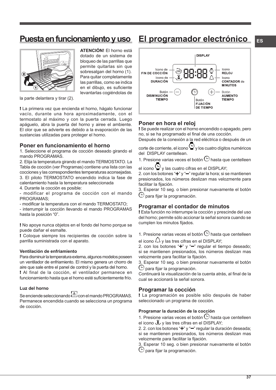 Puesta en funcionamiento y uso, El programador electrónico | Hotpoint Ariston Style FHS 536 IX-HA User Manual | Page 37 / 84