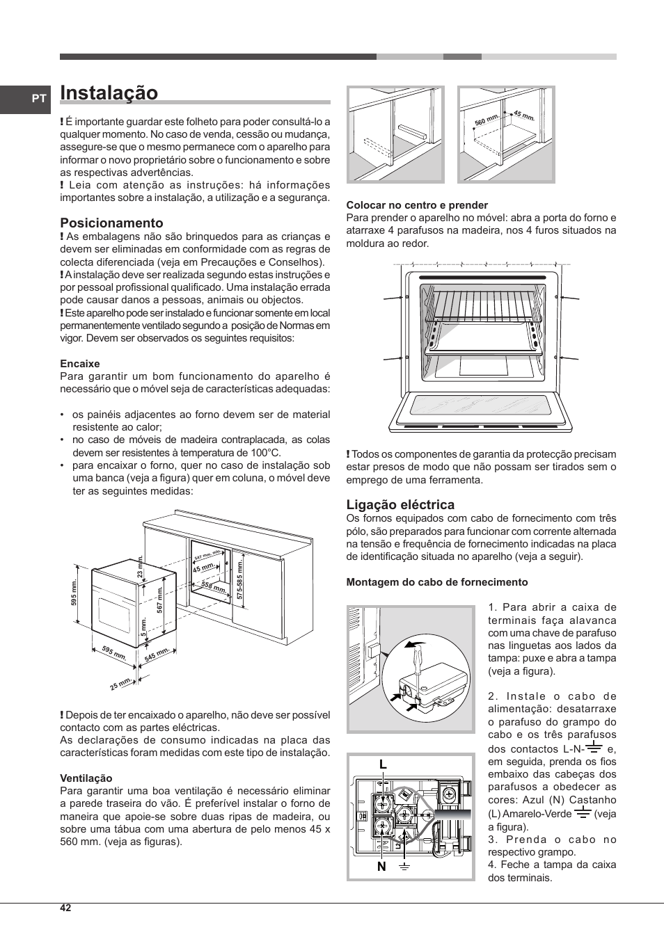 Instalação, Posicionamento, Ligação eléctrica | Hotpoint Ariston Style FHS 536 IX-HA User Manual | Page 42 / 84
