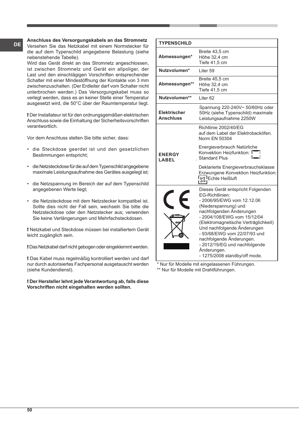Hotpoint Ariston Style FHS 536 IX-HA User Manual | Page 50 / 84