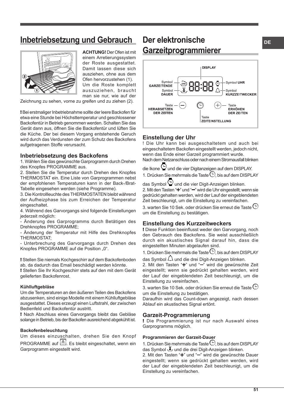 Inbetriebsetzung und gebrauch, Der elektronische garzeitprogrammierer | Hotpoint Ariston Style FHS 536 IX-HA User Manual | Page 51 / 84