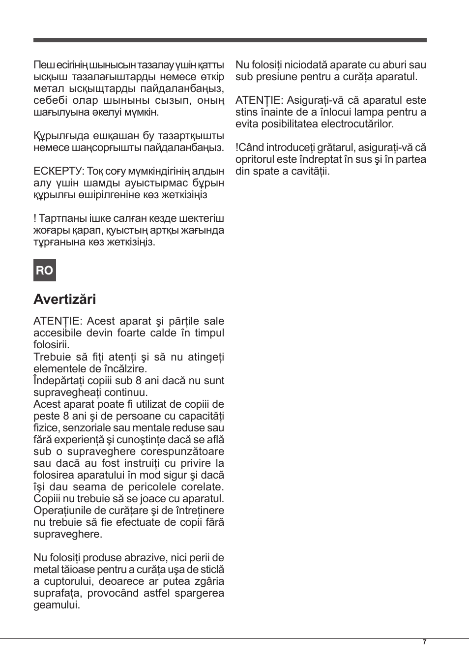 Avertizări | Hotpoint Ariston Style FHS 536 IX-HA User Manual | Page 7 / 84