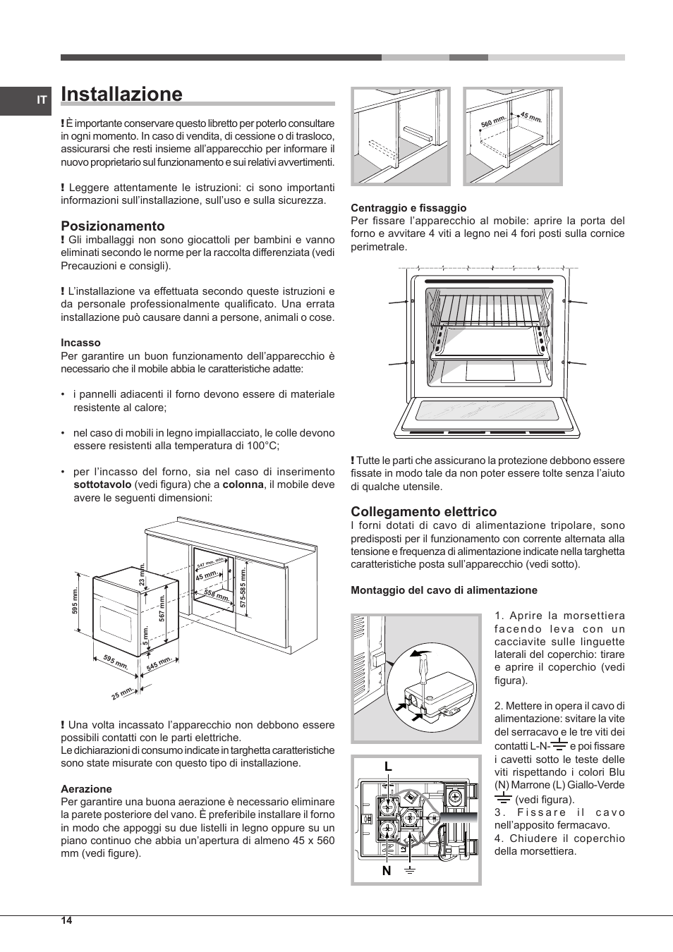 Installazione, Posizionamento, Collegamento elettrico | Hotpoint Ariston Style FH 51 (BK)-HA User Manual | Page 14 / 76