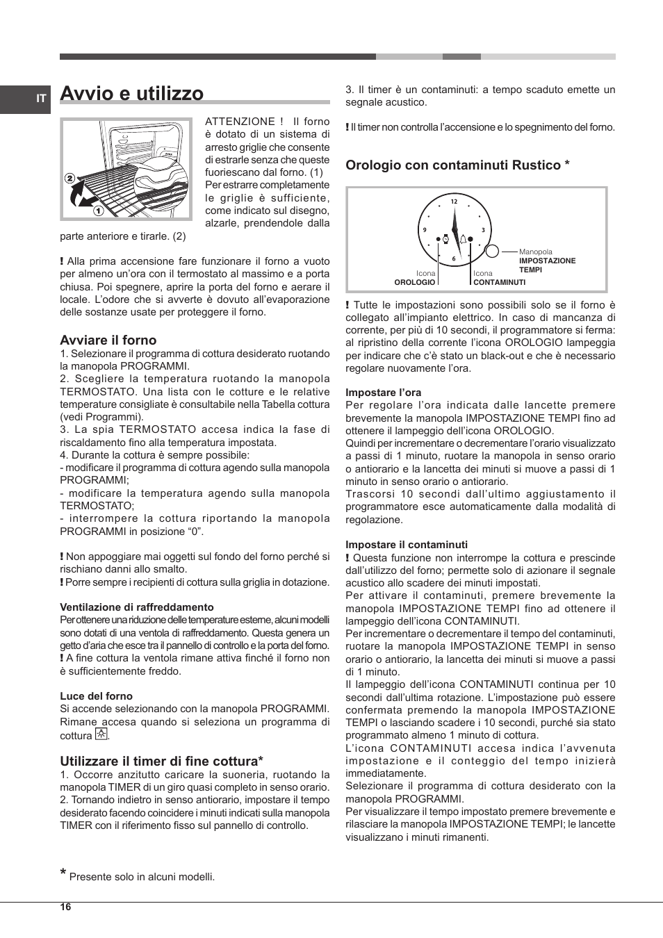 Avvio e utilizzo, Avviare il forno, Utilizzare il timer di fine cottura | Orologio con contaminuti rustico | Hotpoint Ariston Style FH 51 (BK)-HA User Manual | Page 16 / 76