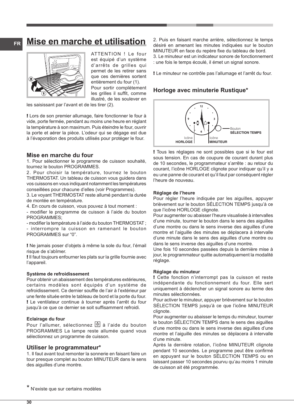 Mise en marche et utilisation, Mise en marche du four, Utiliser le programmateur | Horloge avec minuterie rustique | Hotpoint Ariston Style FH 51 (BK)-HA User Manual | Page 30 / 76