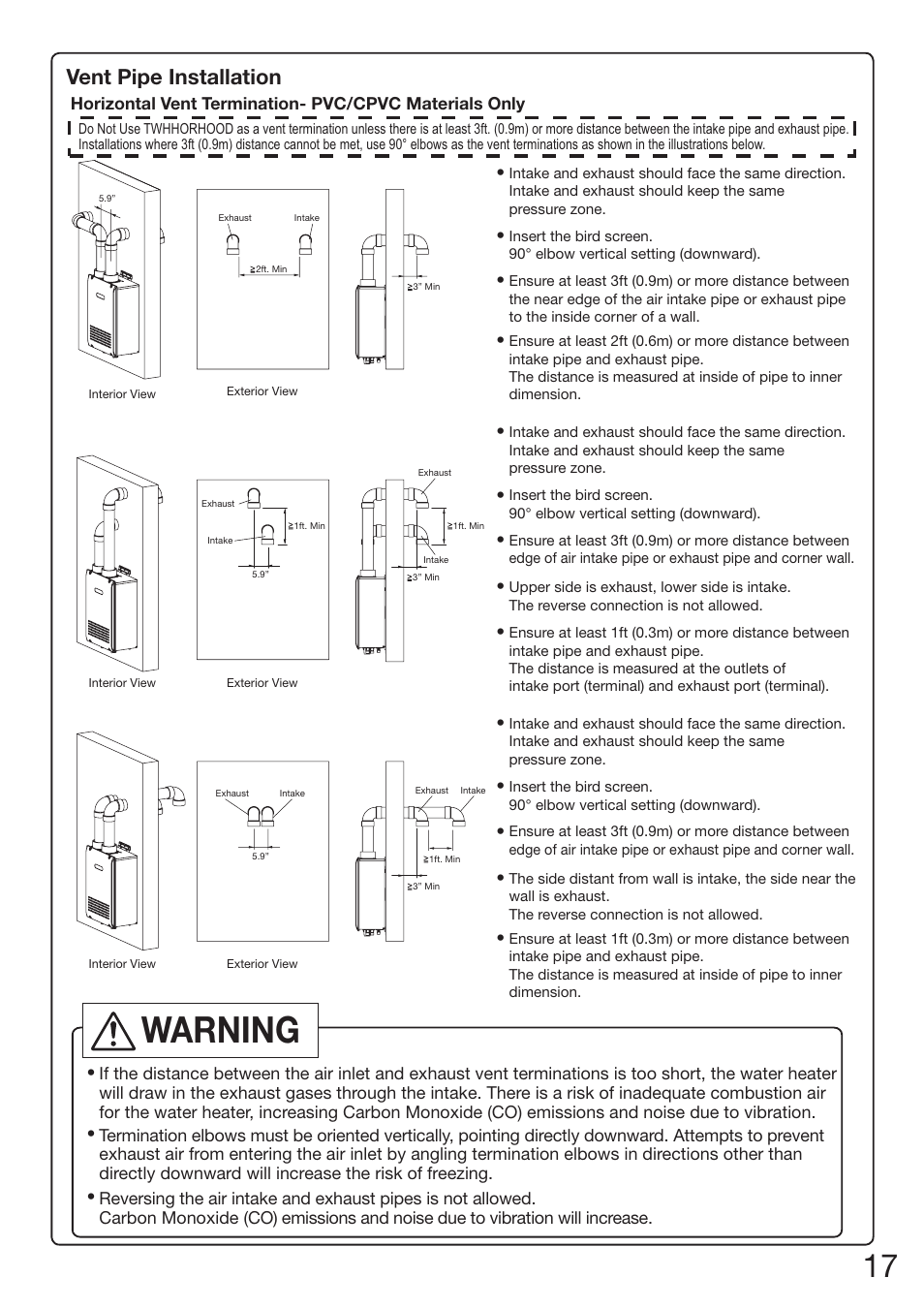 Warning, Vent pipe installation | Electrolux EN18WI30LS User Manual | Page 19 / 84